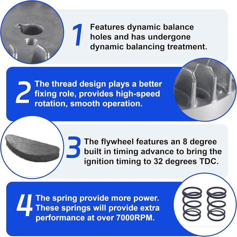 BUHNSS Aluminum Flywheel 10krpm With Spark Plug 22lb Springs For Honda gx200 For Clone 196cc BSP Tilly For Predator 160cc 196cc 212cc 224cc 69730 69736 Non Hemi Mini Bike Performance Parts - Image 4